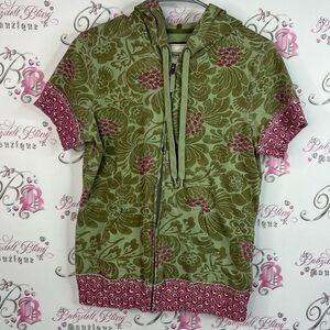 Merona sweater tshirt zip up Green pink purple flowers paisley floral shirt